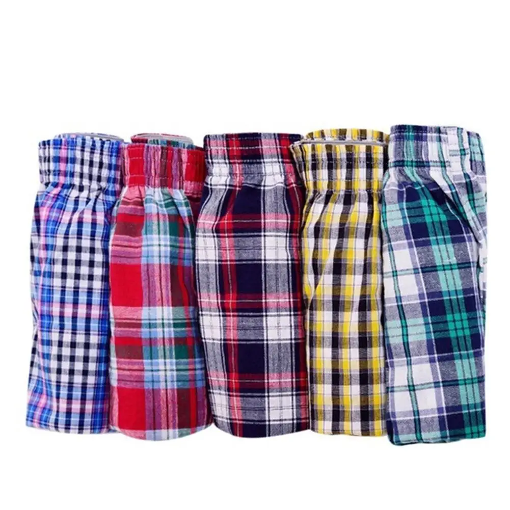 Men's Cotton Arrow Boxers Casual Plaid Print Elastic Waist Underwear Summer Loose Breathable Beach Pants Boxers Shorts 2021 Hot