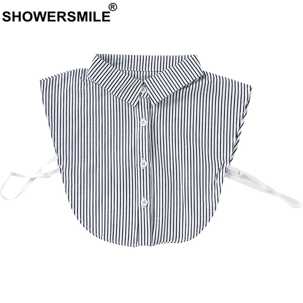 SHOWERSMILE сине белый полосатый имитационный воротник Женский хлопковый лацкан