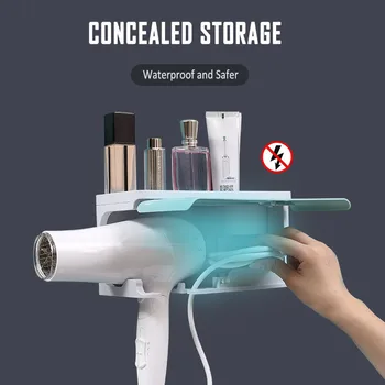 

Wall-mount Hair Dryer Holder Bathroom Storage Shelf Home Multifunction Organizer Rack Hairdryer Holder Bathroom Accessories New