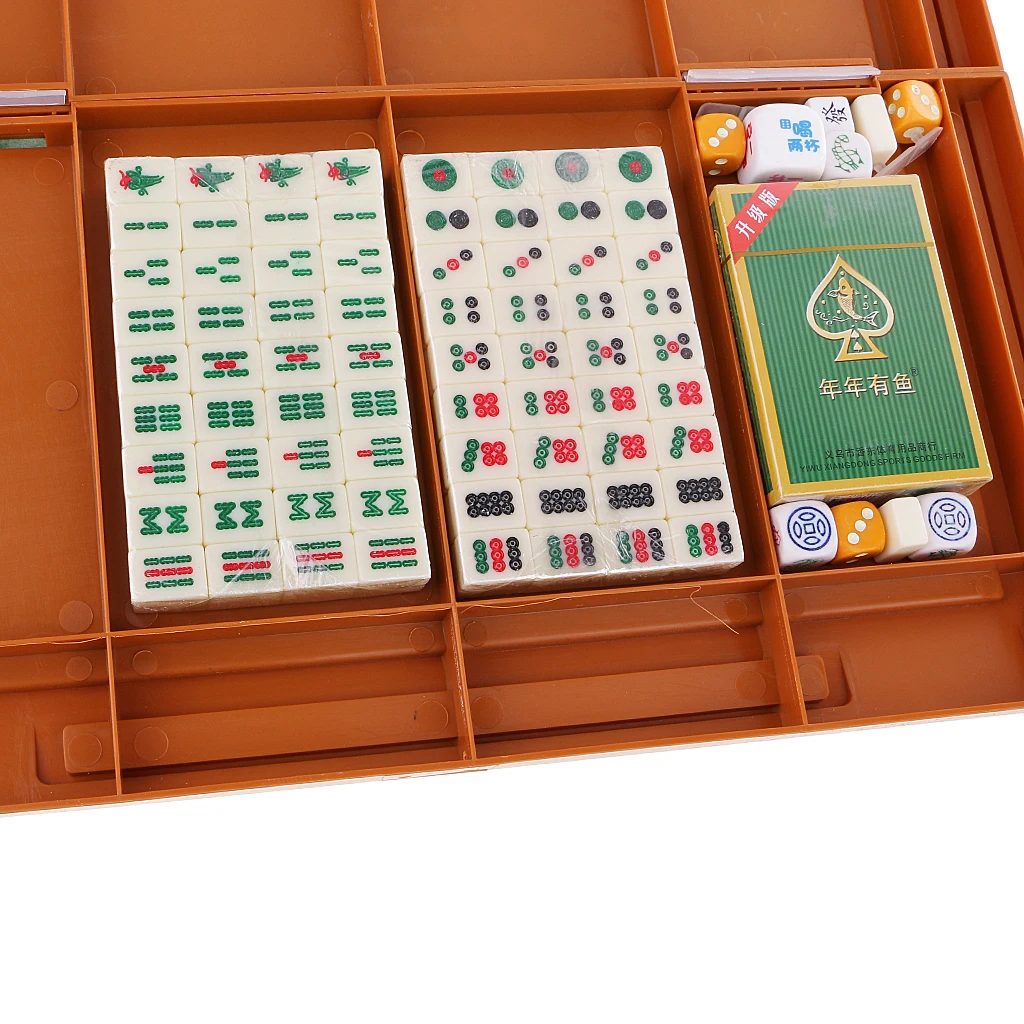 

Miniature Chinese Mahjong Game Set with Foldable Table 144 Mini-Tiles, Case, and Accessories, Travel Set