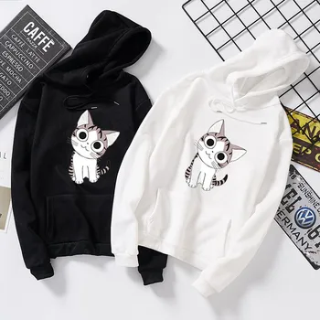 

Kawaii Cat Hoodies Men Women Print Autumn Harajuku Hip Hop Sweatshirt Man Fashion Winter Fleece Jumper Drop