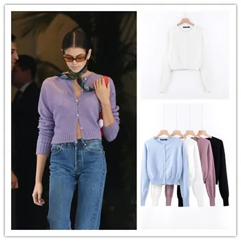 

kpop BLACKPINK JENNIE Summer new Single-breasted Sweater women Korean Fashion Sexy Long Sleeve Knit Cardigan Sweaters Short tops