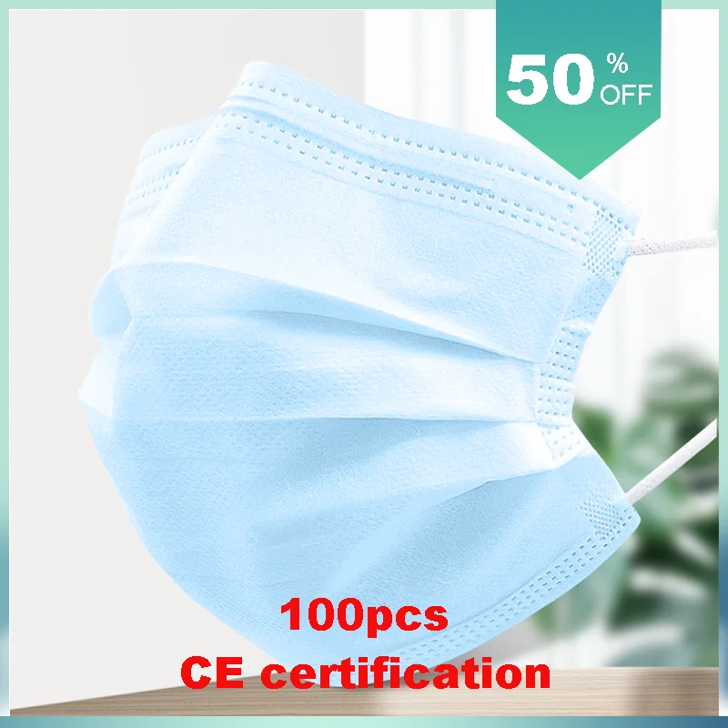 

100pcs Disposable Anti Dust Mask Nonwoven 3 ply Filter Facial Protective Dust Proof Anti Fog Earloop Mouth Breathable Masks