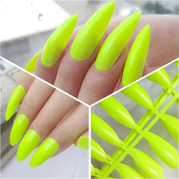 

5 Sets Bright Yellow Artificial False Fingernails Fashion Long Stiletto Fake Nails For Design Full Cover Tips Manicure Tools