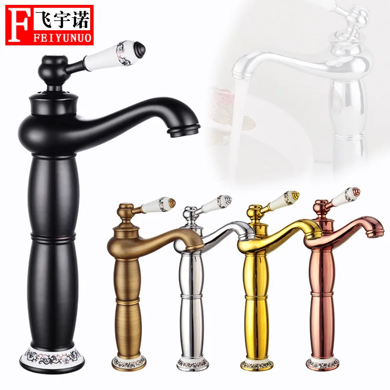 

Copper European Style Tap Black And White with Pattern Ceramic Lamp Hot And Cold Mixing Faucet Wholesale Toilet Heightening Basi