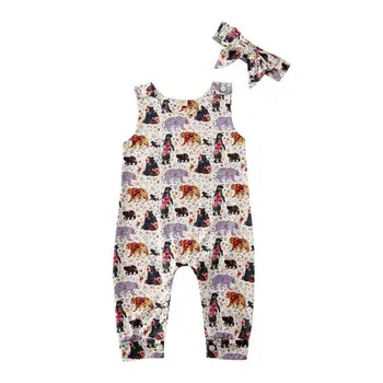

Baby Romper Newborn Baby Girl Boys Rompers Sleeveless Animal Print Jumpsuit Headband Outfits Newborn Clothes