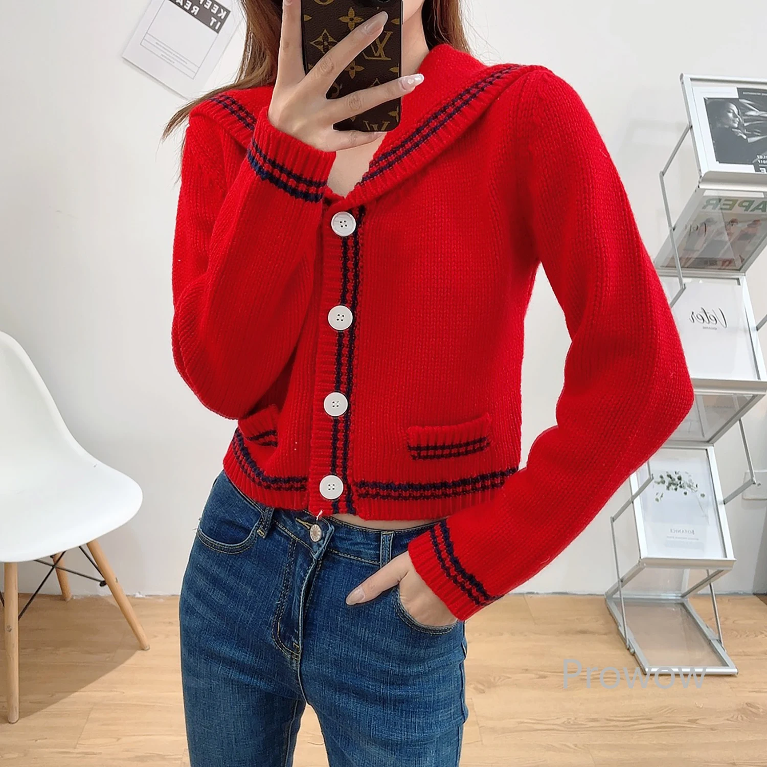 2021 New Women Cropped Sweater Coat Lapel Red Cardigan Korean Fashion Short Cardigan  Sweater Preppy Style Knitwear Jersey - Cardigan - AliExpress
