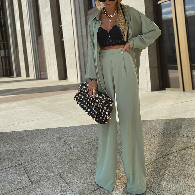 2020 Casual Long Sleeve Tshirt and Pants Two Piece Set Women Autumn Winter Femme Elegant Solid Full Length Pant & Coat Suit Sets