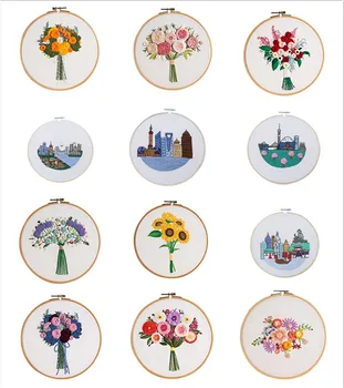 

20 Types DIY Embroidery Flower Handwork Needlework for Beginner Cross Stitch Kit Painting Embroidery Hoop Home Decoration Z0406