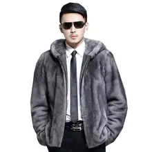 Осенняя серая кожаная куртка с капюшоном из искусственного меха норки, Мужская зимняя утолщенная теплая меховая кожаная куртка, мужские свободные куртки, модные B201