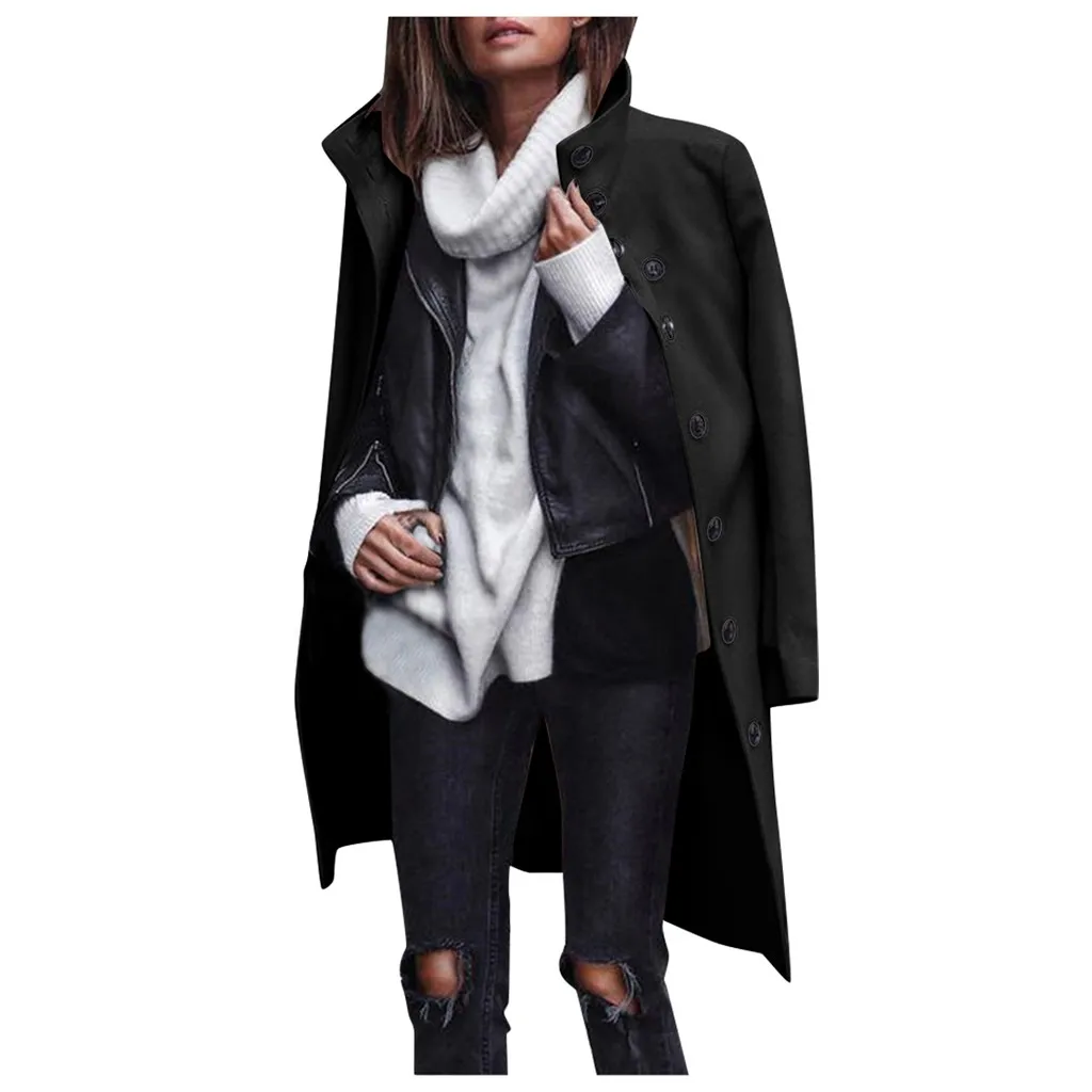 New Wool Blend Winter Tweed Coat Women Long Sleeve Elegant Sash Belt Female Outwear Coat Autumn Winter Streetwear Coat#J30 - Цвет: Black