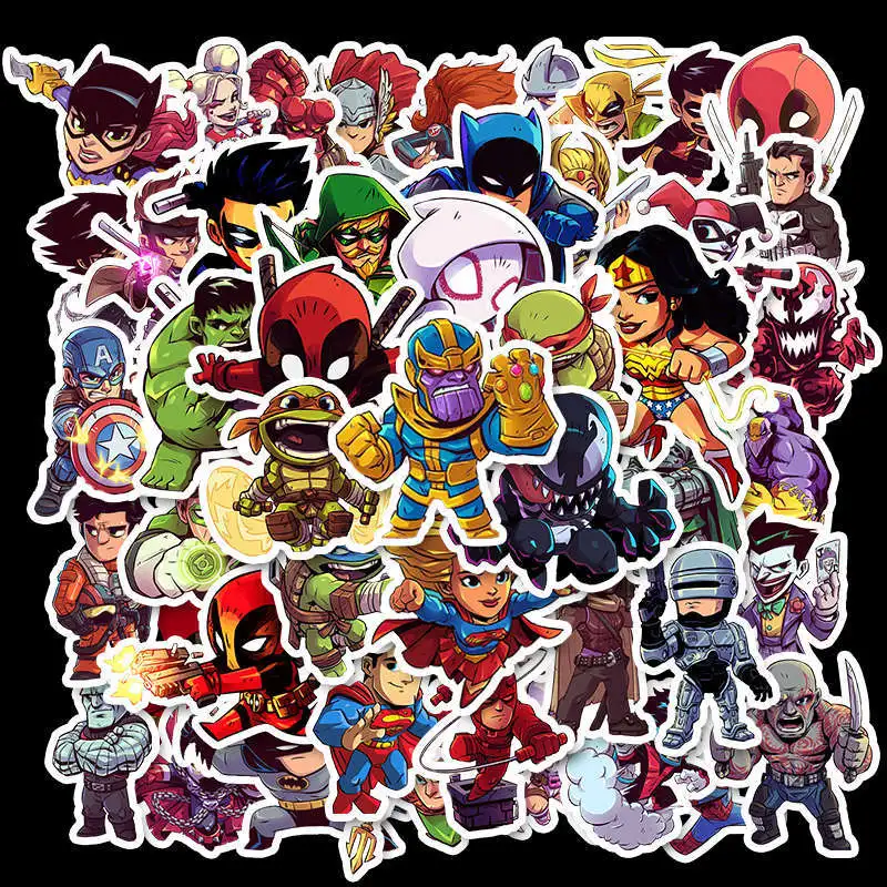 

50 Pcs Stickers Marvel Custom Stickers Papelaria Waterproof Not Repeat The Superhero Stationery Sticker Waterproof TZ051G