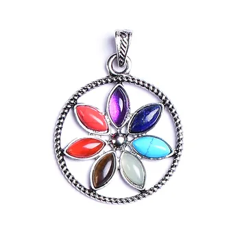 1PC Natural Quartz Seven Chakras Pendant Yoga Healing Tree Of Life Colourful Crystal Reiki Fashion Mineral Jewelry For Women 1