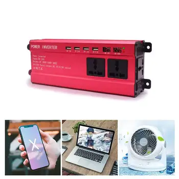 

2000W Solar Car Sine Wave Inverter Aluminum Alloy 4.8A 4 USB Interface LED DC 12V To AC 220V Converter