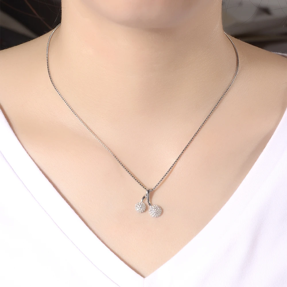 SDA Genuine 925 Sterling Silver Necklace Double Ball Pendants with 3A CZ Stones