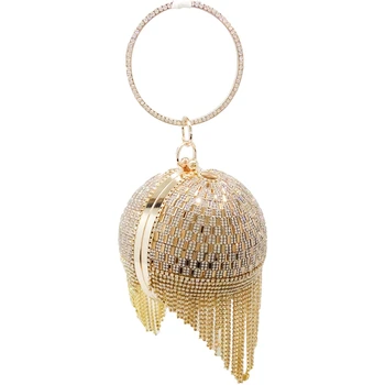 

Rhinestone Tassel Ladies Metal Crystal Clutch Bag Dinner Bag Wedding Package Bride Bracelet Hand Caught Gold