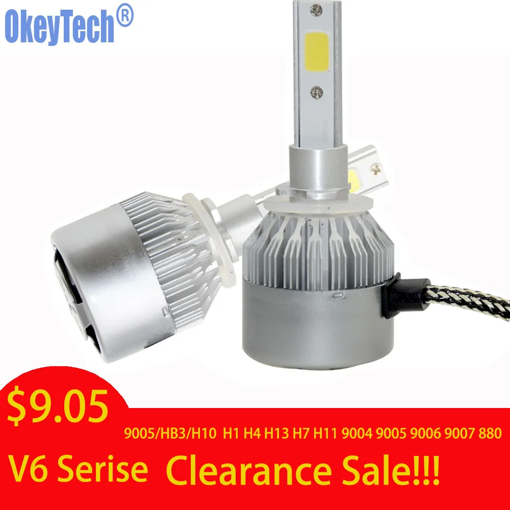 

OkeyTech 2pcs V6 Series Car Led Headlight Bulbs Lamp H1 H4 9005 9006 9007 H7 Car High Low Beam 3000K 6000K 12V Light Source