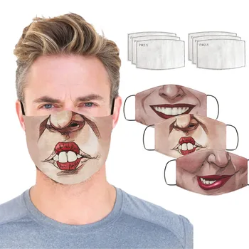 

3PCS Unisex Funny Expression Face Mask Washable Reusable Dustproof Protection Mouth Mask With 6pc Activated Carbon Filter