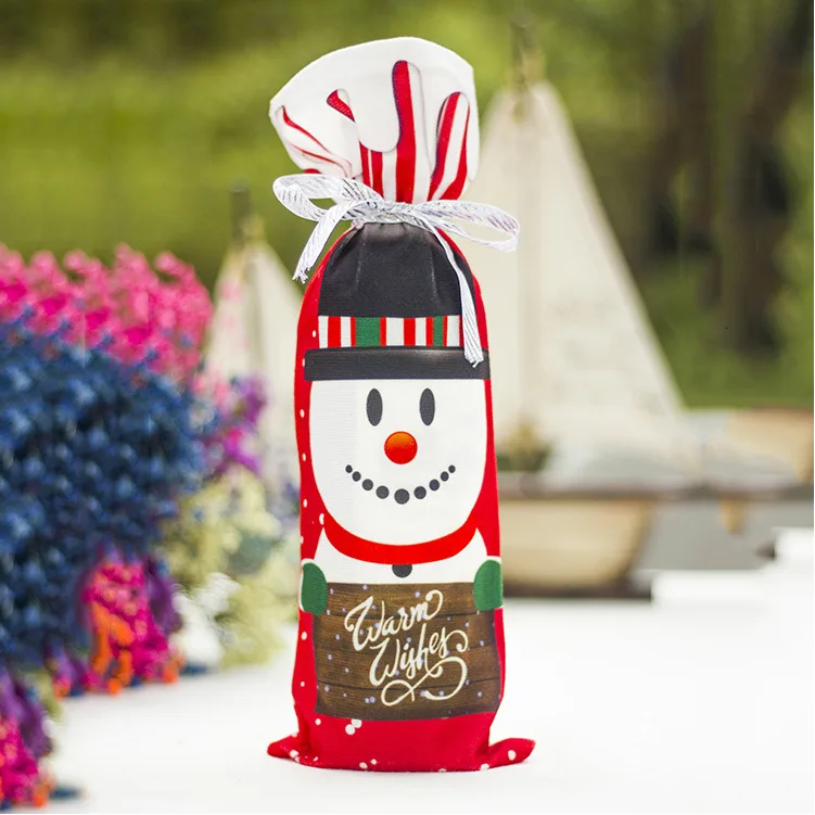 Рождественское красное вино бутылки сумки крышка мешок льняные Чехлы для бутылки шампанского одежда для рождественской вечеринки для бутылок домашний декор стола - Цвет: Snowman