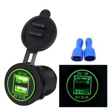 

12V 24V 3.1A Dual USB Charger Socket Green LED Light for Motorcycle Boat Car