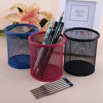 

5 Colors Metal Stand Mesh Style Pen Pencil Holder Stationery Container Pen Holder School Office Supplies Round