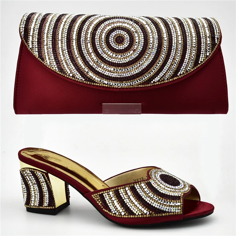 

New Arrival Sales In Women Matching Shoes and Bag Set Decorated with Rhinestone Italian Shoe and Bag Set for Party In Women