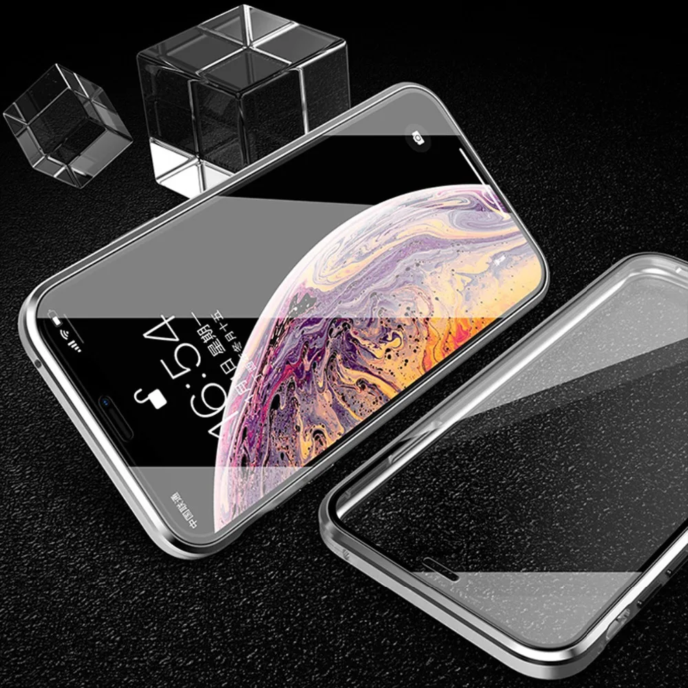 Передний+ задний 360 магнитный адсорбционный металлический стеклянный чехол для iphone 7 8 6 Plus чехол для телефона для iphone 11 Pro Max XR X XS Max чехол