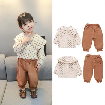

New Baby Girl Clothes 2pcs Long Sleeve Polka Dot Top+Brown Pants Casual Cute Set Spring And Autumn