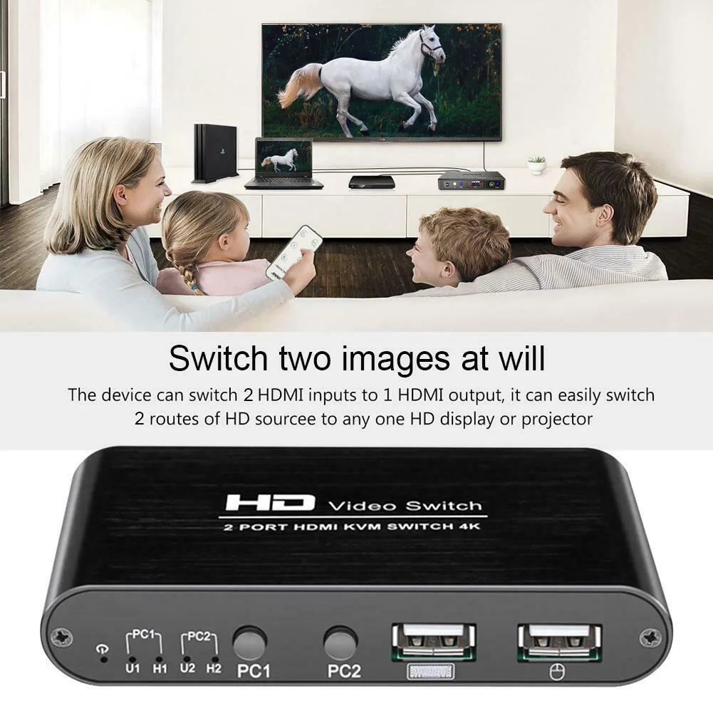 

2 Port Home Multimedia HDMI Switcher Keyboard Mouse High Speed For Sharing Monitor Professional Video Mini Mice KVM 4K Splitter