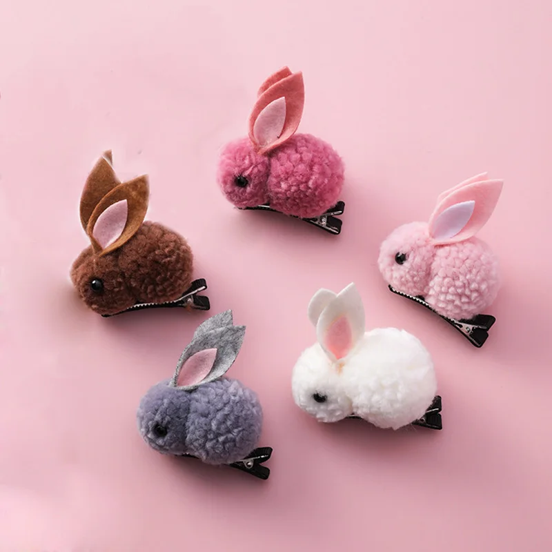 Hair Clip Korean Children's Cute Rabbit Elastic Hair Rubber Bands Winter Plush Bunny Hairpins Headband Girls Accessories