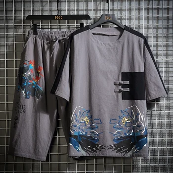 

Summer New Men's Sets Chinese Style Men Sweat Suit Casual Suit Sportswear Tracksuit Men Cotton and Linen China's Suits 2020
