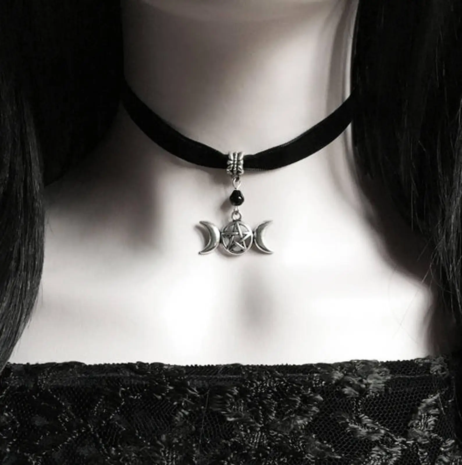Triple Luna diosa gargantilla collar bruja g tica Wicca gargantilla de 