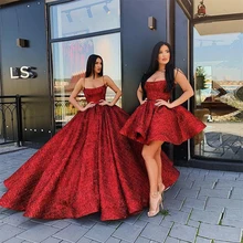 Темно-красный Спагетти ремень бальное платье с блестками платье выпускного вечера со съемной юбкой