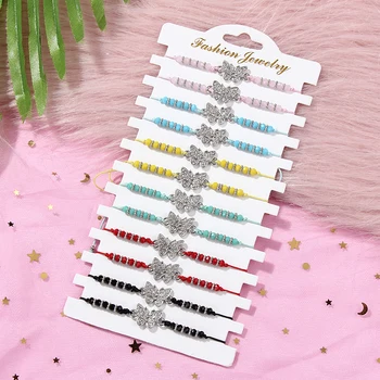 

12pcs/lot Women Rhinestones Butterfly Crystal Bead Charms Yoga Bracelets Set Child Braided Adjustable Rope Chain Anklet Jewelry