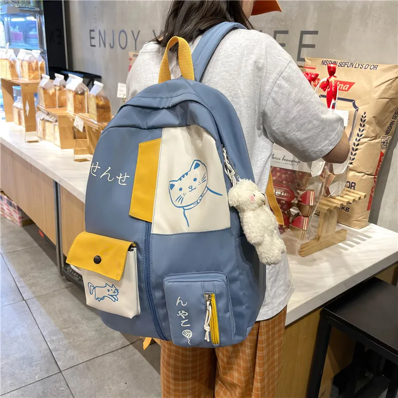 Japanese Women Backpack New Kawaii Patchwork Female Large Capacity Waterproof Nylon Shoulder School Bag Preppy Mochila Bolsa 2