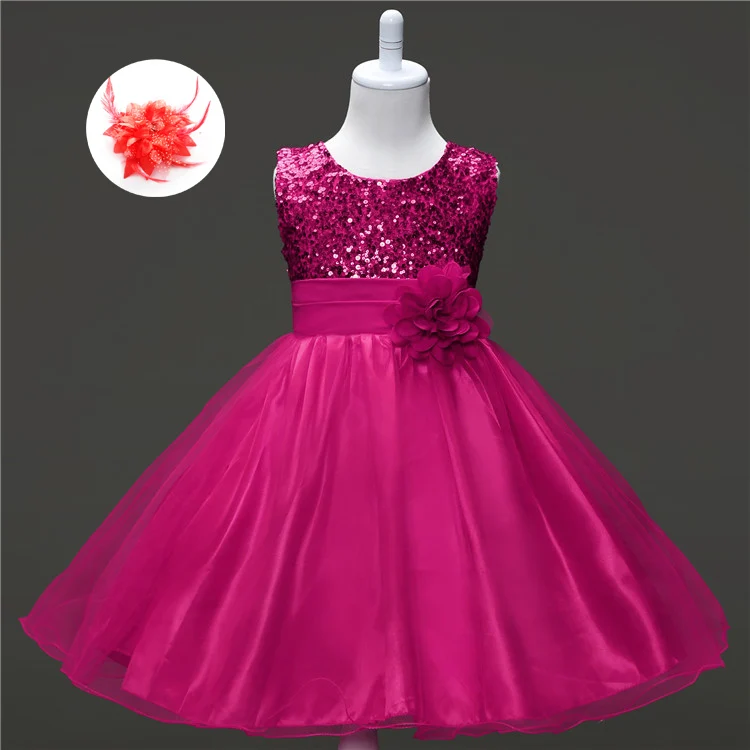 Модная праздничная одежда для детей возрастом от 3 до 10 лет платья с блестками для девочек на свадьбу, детские черные вечерние платья подружки невесты для детей - Цвет: hot pink