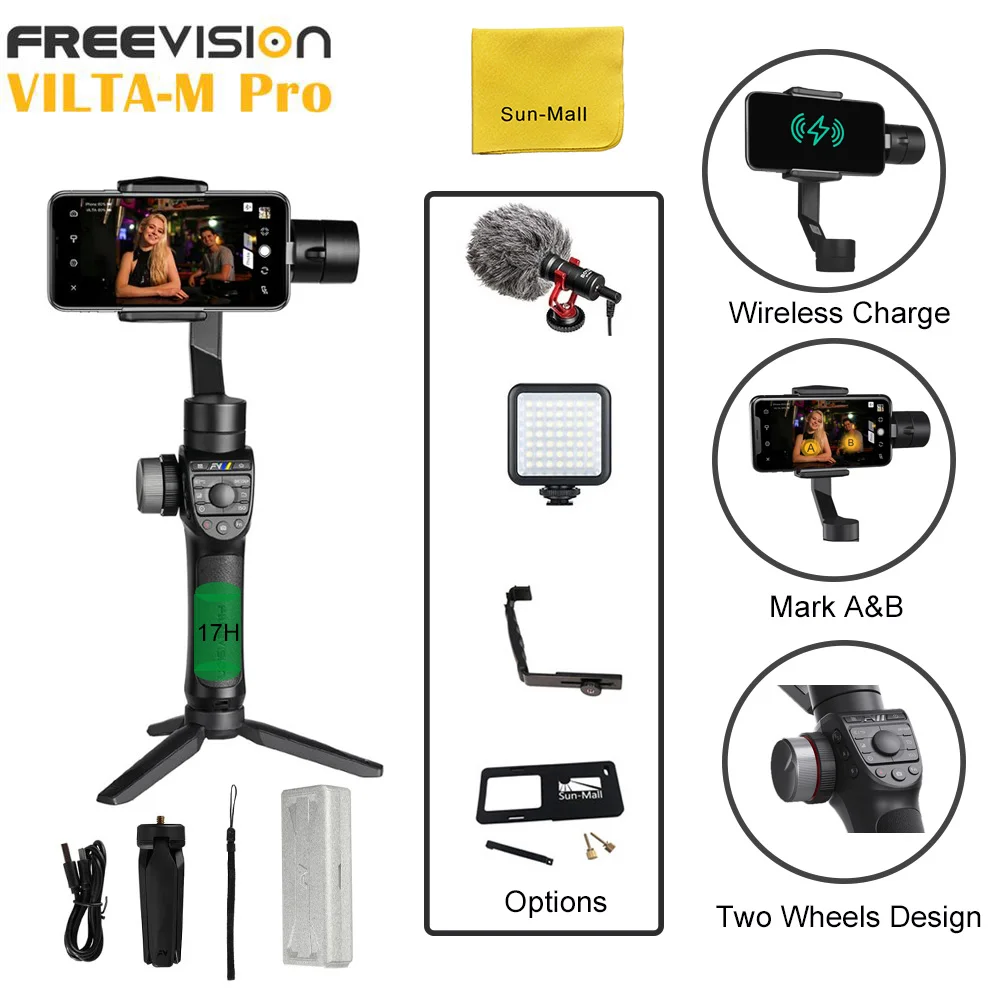 Freevision VILTA M Pro 3-Axis Handheld Gimbal for Smartphone iPhone X Xs Max XR 8 Plus Samsung Gala