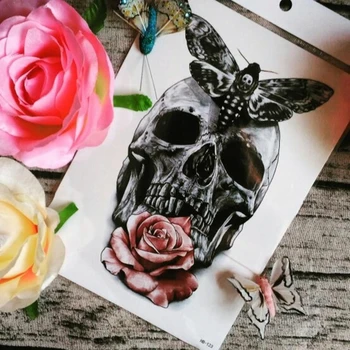 

1 Pcs Skull Tattoo Full Arm Temporary Tattoo Sticker For Men Women Realistic Skull Tatoos Body Art Waterproof Fake Tattoos