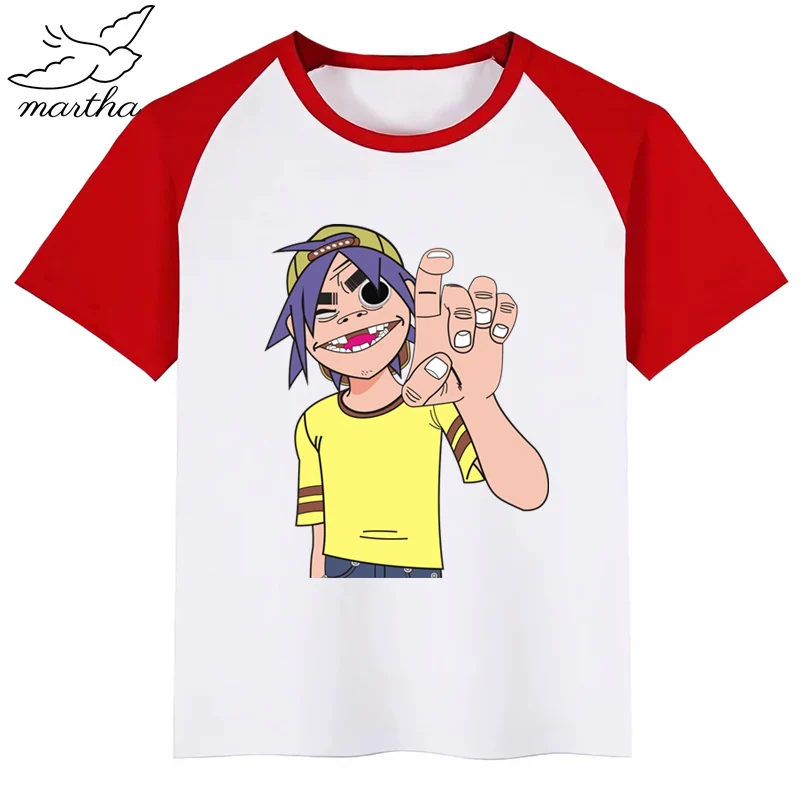 Gorillaz/рок-группа, модная футболка с забавным принтом и принтом из мультфильма «Мердок руссель», детские летние топы с круглым вырезом, футболка для мальчиков и девочек