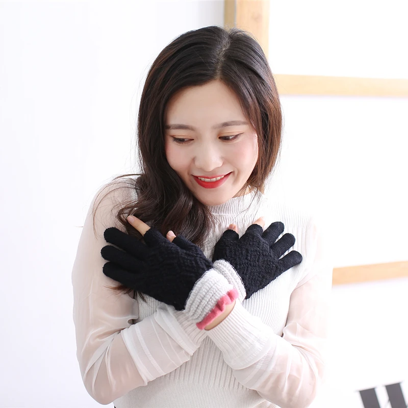 Зимние теплые женские перчатки без пальцев Вязаные варежки для девочек Guantes экран чувство милые женские перчатки Luvas