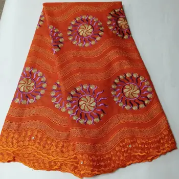 

african lace fabric 2019 high quality Cotton lace with stones Orange wedding lace fabric wholesale nigerian style 5yard/lot NL18