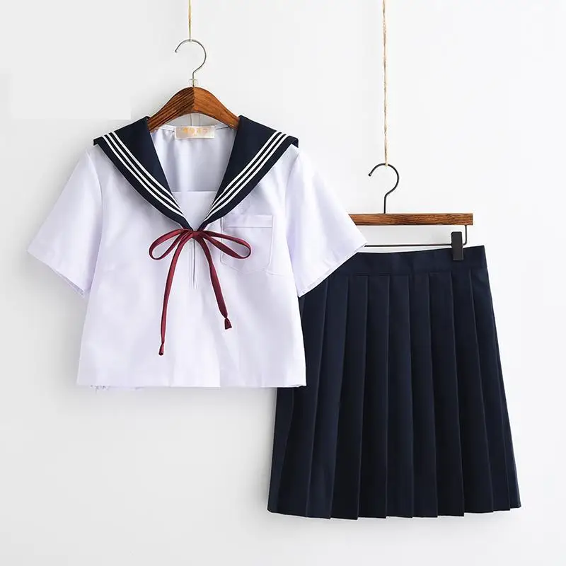 Популярная осенне-Весенняя школьная одежда для девочек, костюм морского флота, костюм японского аниме для косплея, школьная форма, кардиган, свитер+ топ+ юбка+ галстук - Цвет: short sleeve sets
