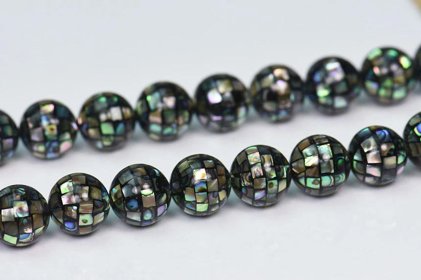 1 Strand 10-14mm Natural Abalone Paua Shell PandaHall Ball Mosaic Loose Round Beads  Jewelry Making