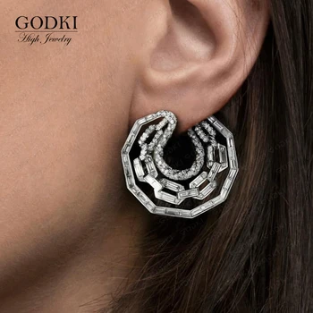 

GODKI Luxury 3 Rows Geometric Stud Earring For Women Wedding Luxury Full Cubic Zircon Dubai Bridal Jewelry