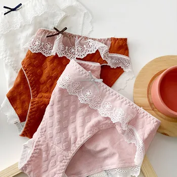 

Japanese Fairy Floral Lace Edge Cotton Underwear For Menstruation Sexy Panties Women Seamless Briefs Cute Solid Lingerie Soft