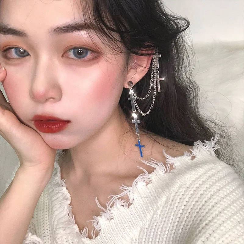 1 шт. Европейский стиль Egirl модная винтажная Длинная цепочка крест молния Висячие