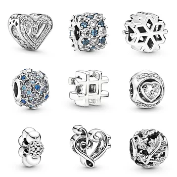 

Diy 925 Sterling Silver Beads Charm Blue Crystal 925 Heart Snowflake Bead For Women Diy Pandora Charm Bracelet Necklace