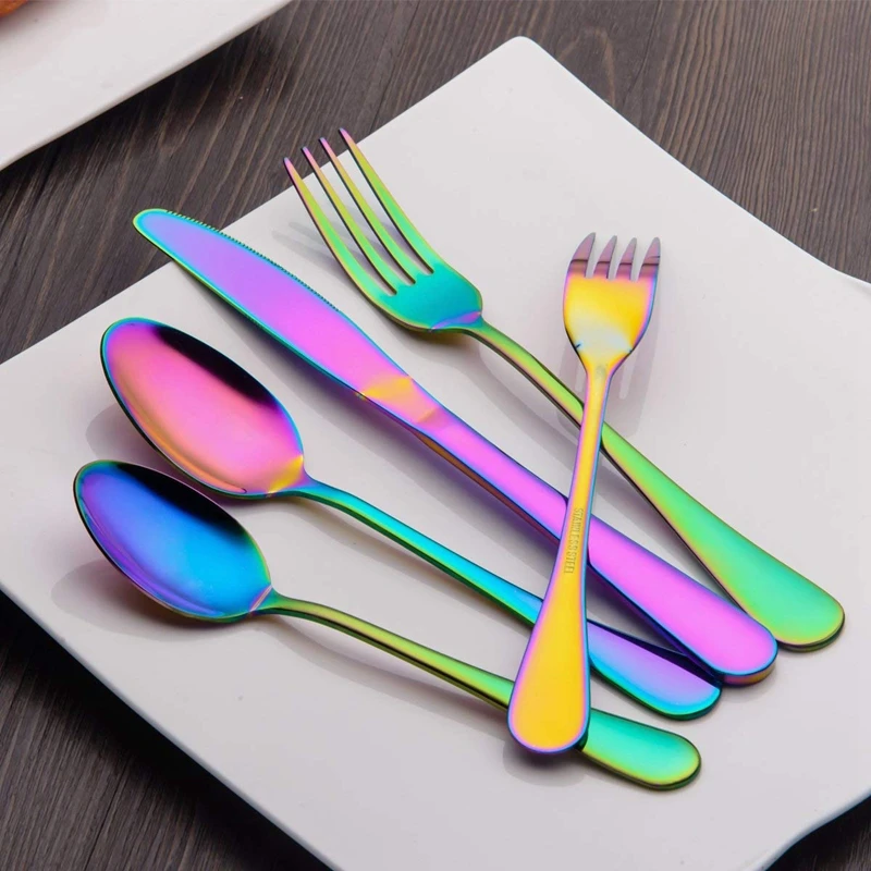 

Flatware Set 20 Piece, Stainless Steel With Titanium Colorful Plated, Multicolor Flatware Set, Silverware, Rainbow Color Cutle