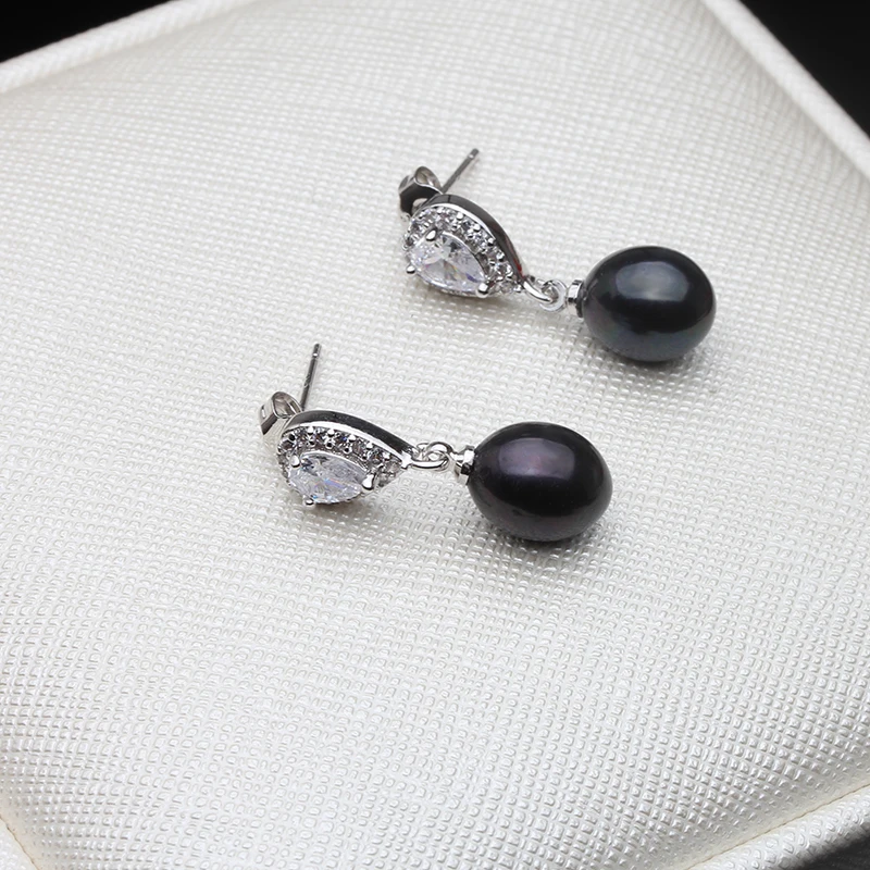 Fashion Natural Freshwater Rice pearl Stud Earring for women Exquisite engagement Black pearl Earring  jewelry