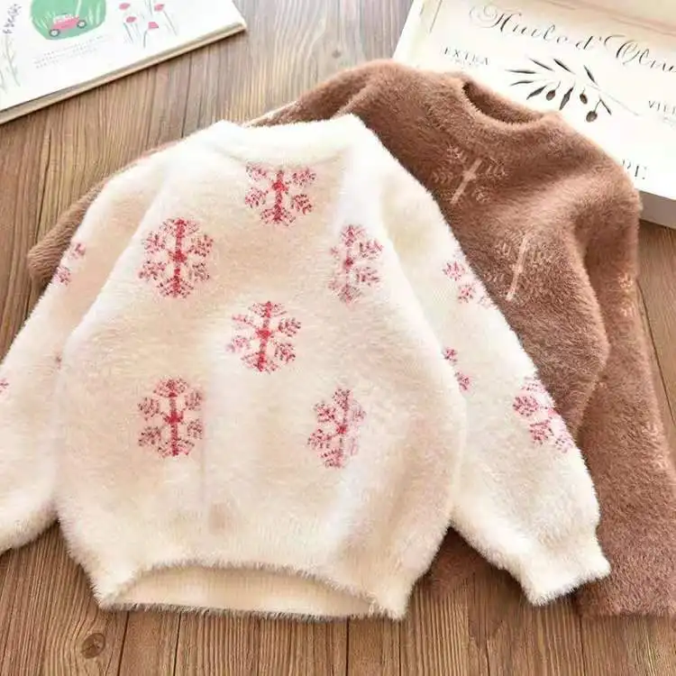 

Autumn And Winter Snowflake Faux Mink Cashmere Kids' Sweater 2019 New Style Childrenswear Sweater GIRL'S Sweater